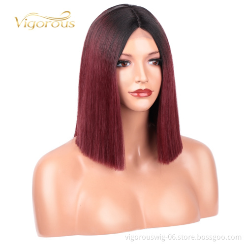 Hot Sale African Fiber Lace Bob Short Machine Made High Quality Ombre Black Bug Short Synthetic Hair Wigs
